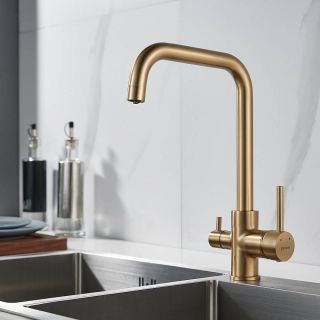 Смеситель для кухни Shevanik S228G с подключением фильтра золотой сатин